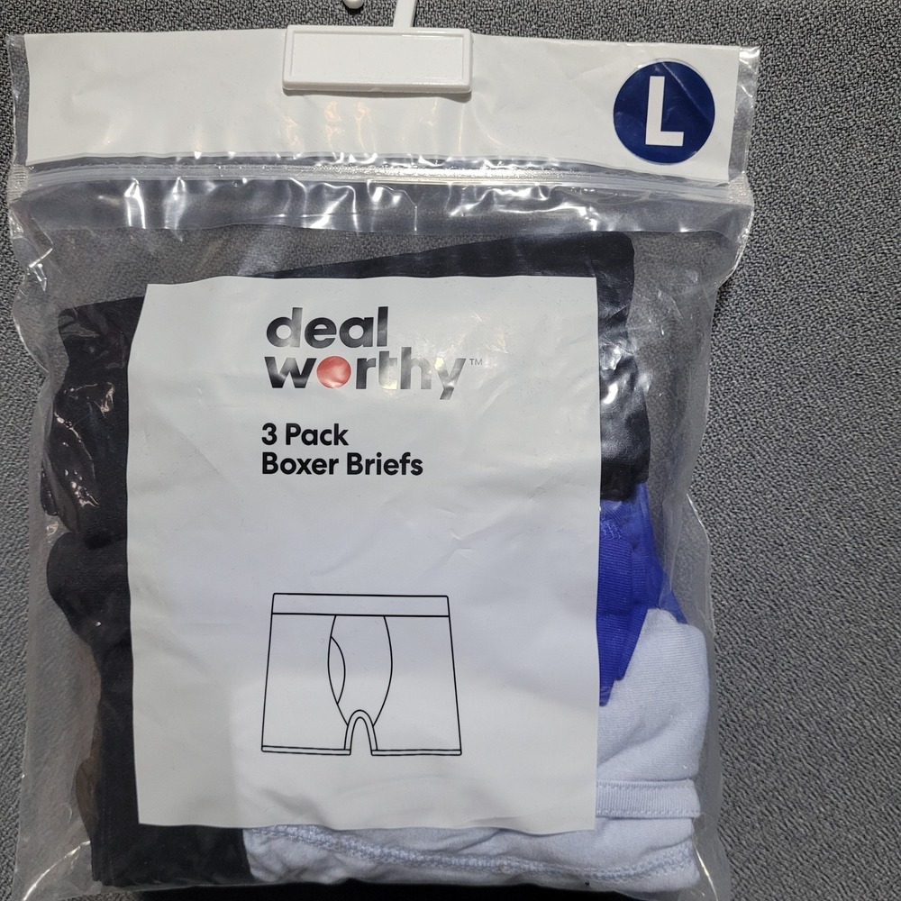 Dealworthy Men's 3 Pack Boxer Briefs Size L Black Blue White New Sealed